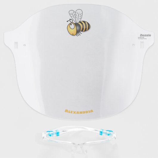 Cute happy bee cartoon illustration face shield (Front w/Glasses)