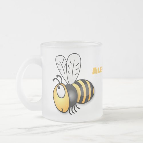 Cute happy bee cartoon illustration frosted glass coffee mug