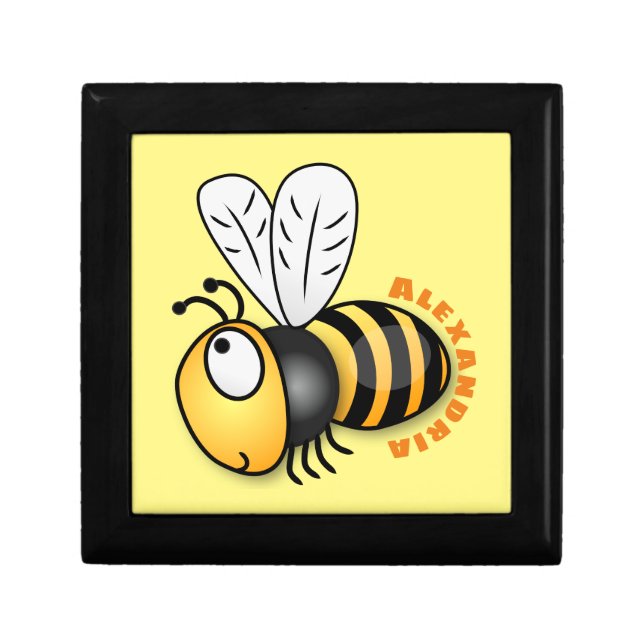Cute happy bee cartoon illustration gift box (Front)