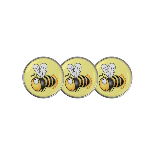 Cute happy bee cartoon illustration golf ball marker (3 Up)