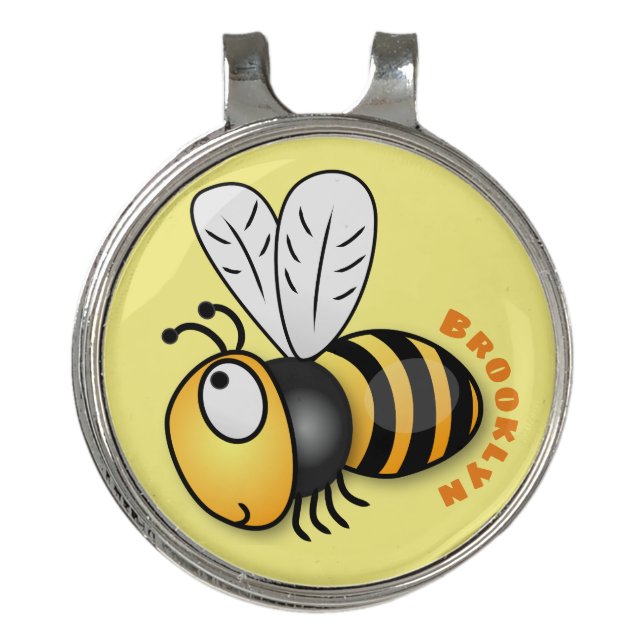 Cute happy bee cartoon illustration golf hat clip (Front)
