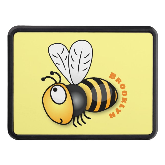 Cute happy bee cartoon illustration hitch cover (Front)