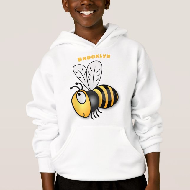 Cute happy bee cartoon illustration hoodie (Front)