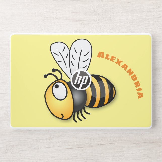 Cute happy bee cartoon illustration HP laptop skin (Front)