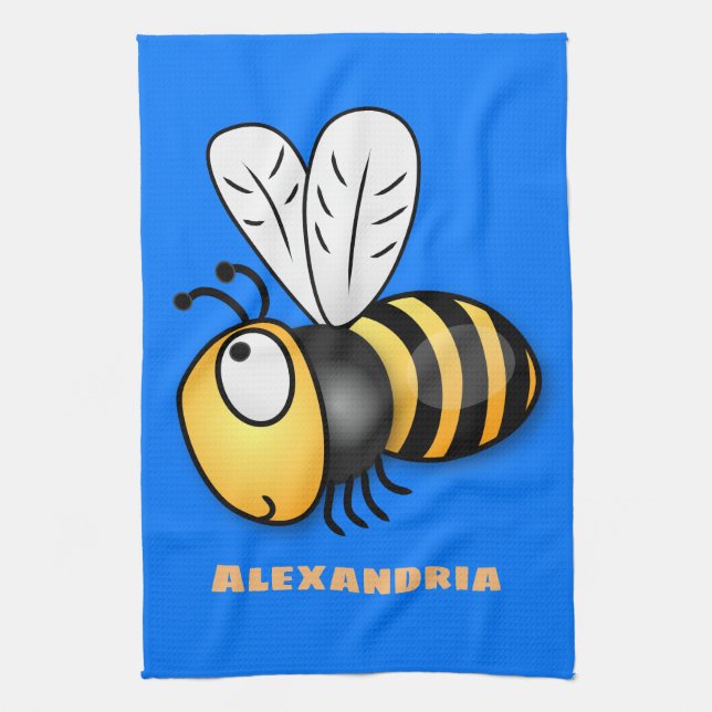 Cute happy bee cartoon illustration kitchen towel (Vertical)