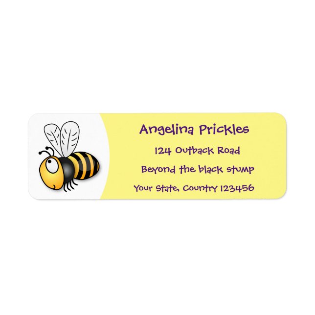 Cute happy bee cartoon illustration label (Front)