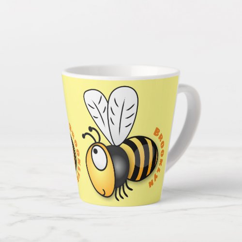 Cute happy bee cartoon illustration latte mug