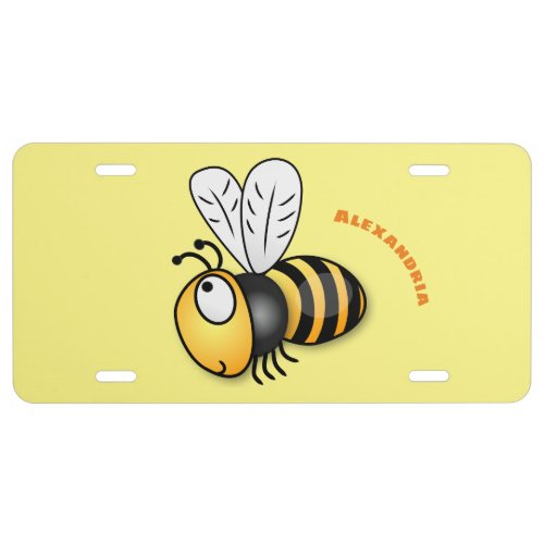 Cute happy bee cartoon illustration license plate