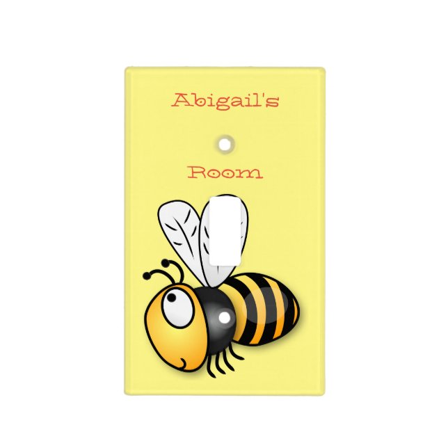 Cute happy bee cartoon illustration light switch cover (Front)