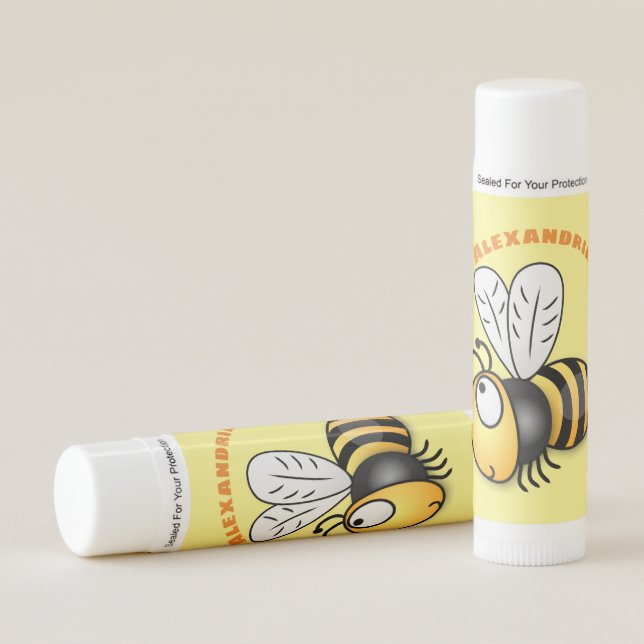 Cute happy bee cartoon illustration lip balm (Front)