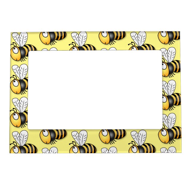 Cute happy bee cartoon illustration magnetic frame (Front)