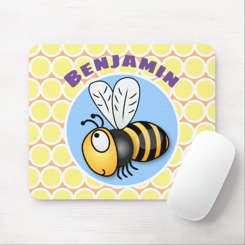 Cute happy bee cartoon illustration mouse pad