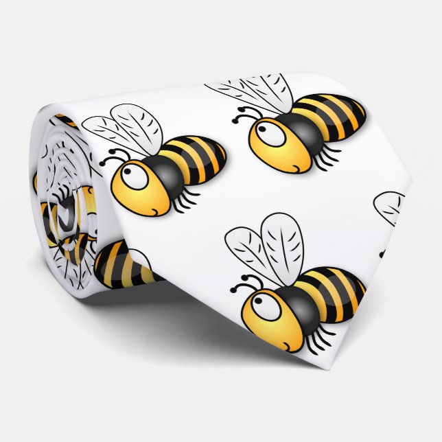 Cute happy bee cartoon illustration neck tie (Rolled)