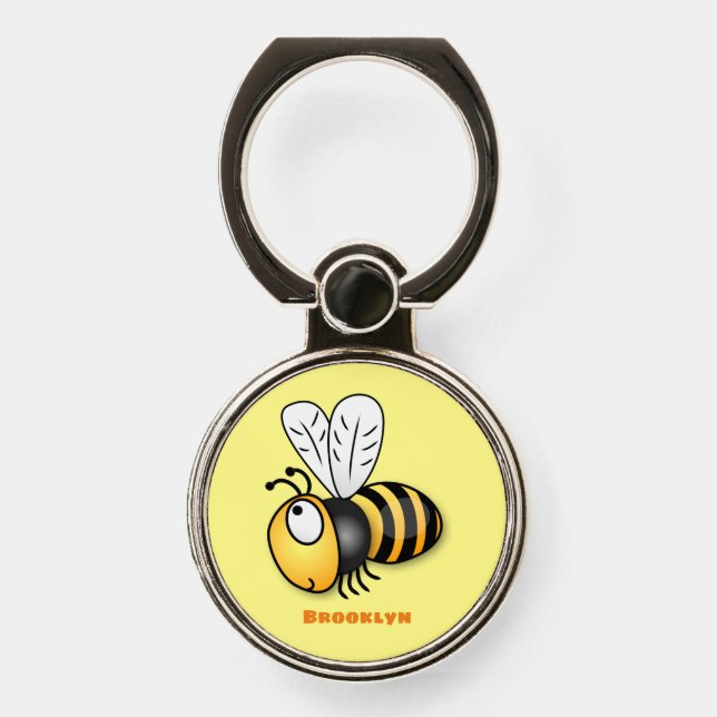 Cute happy bee cartoon illustration phone ring stand (Front)