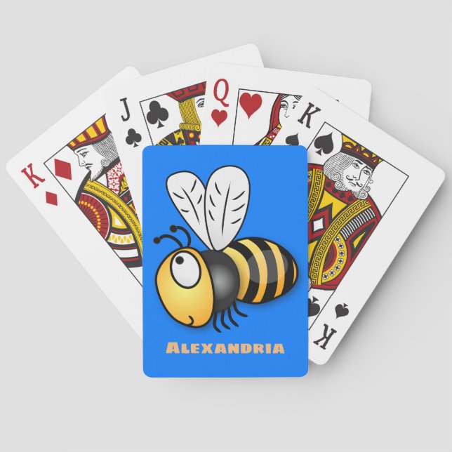Cute happy bee cartoon illustration poker cards (Back)