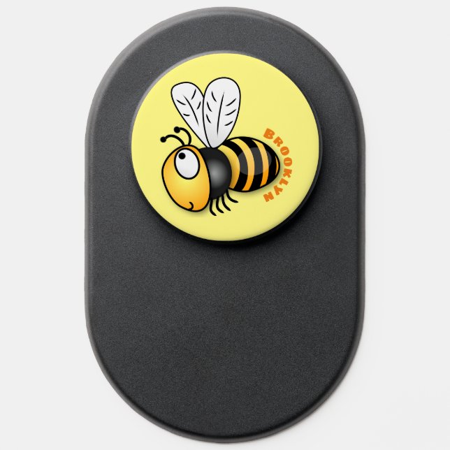 Cute happy bee cartoon illustration PopSocket (Popsocket)