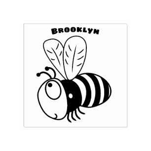 Cute happy bee cartoon illustration rubber stamp