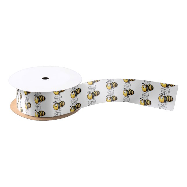 Cute happy bee cartoon illustration satin ribbon (Spool)