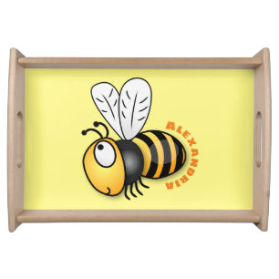 Cute happy bee cartoon illustration serving tray