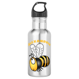 Cute happy bee cartoon illustration stainless steel water bottle
