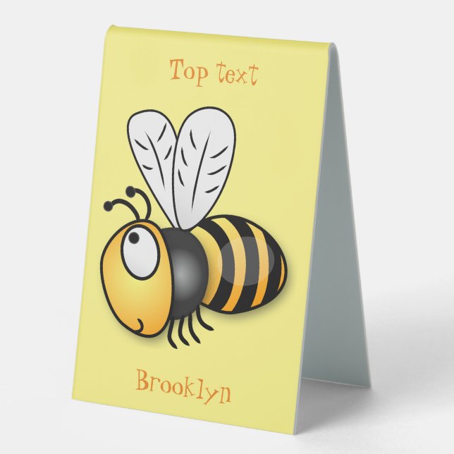 Cute happy bee cartoon illustration table tent (Front)