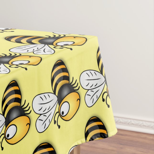 Cute happy bee cartoon illustration tablecloth (In Situ)
