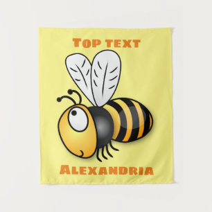 Cute happy bee cartoon illustration tapestry