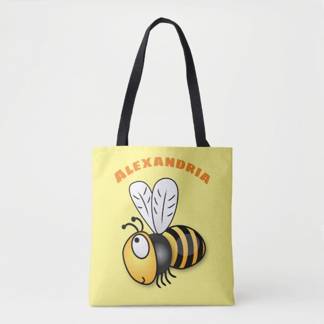 Cute happy bee cartoon illustration tote bag (Front)