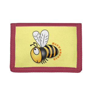 Cute happy bee cartoon illustration trifold wallet