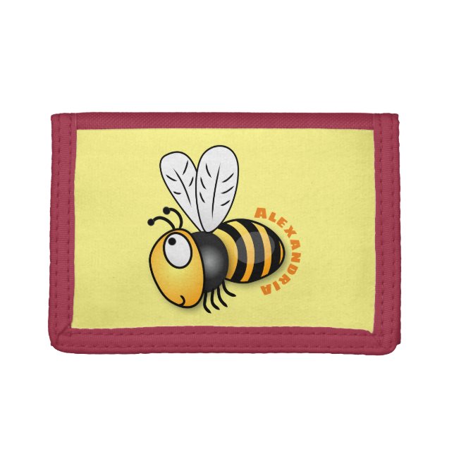 Cute happy bee cartoon illustration trifold wallet (Front)