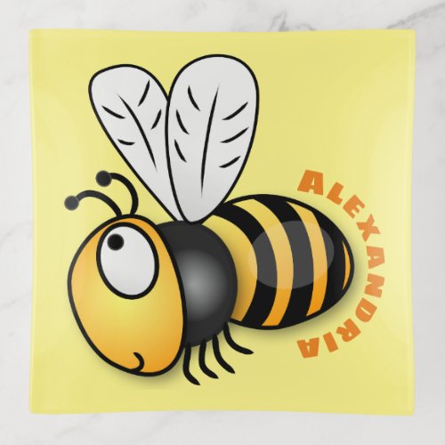 Cute happy bee cartoon illustration trinket tray