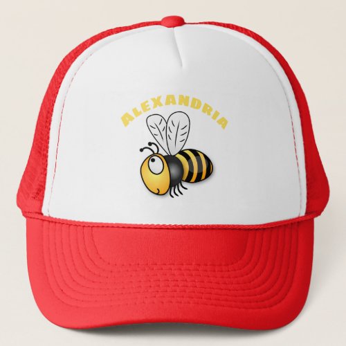 Cute happy bee cartoon illustration trucker hat