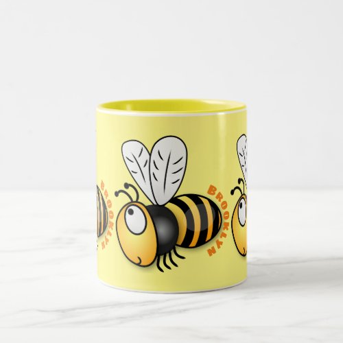Cute happy bee cartoon illustration Two_Tone coffee mug