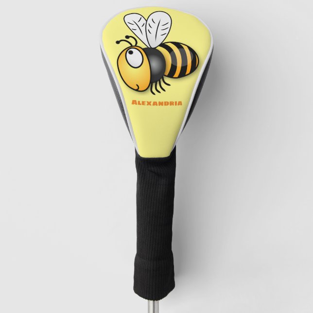 Cute happy bee cartoon personalized golf head cover (Front)