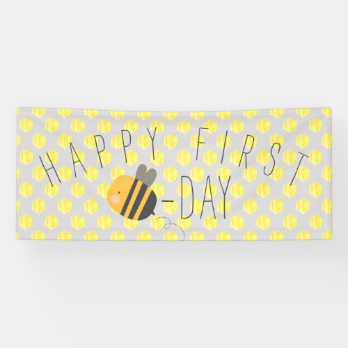 Cute Happy Bee Day First Birthday Banner