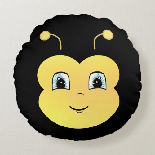 Cute Happy Bee Face Round Pillow