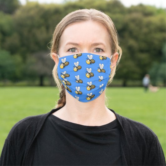 Cute happy bees cartoon illustration adult cloth face mask (Outside)
