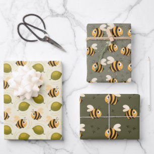 Cute Happy Bees Wrapping Paper Sheets