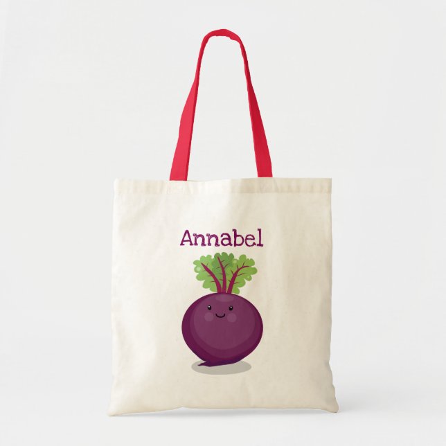 Cute happy beet cartoon illustration tote bag (Front)