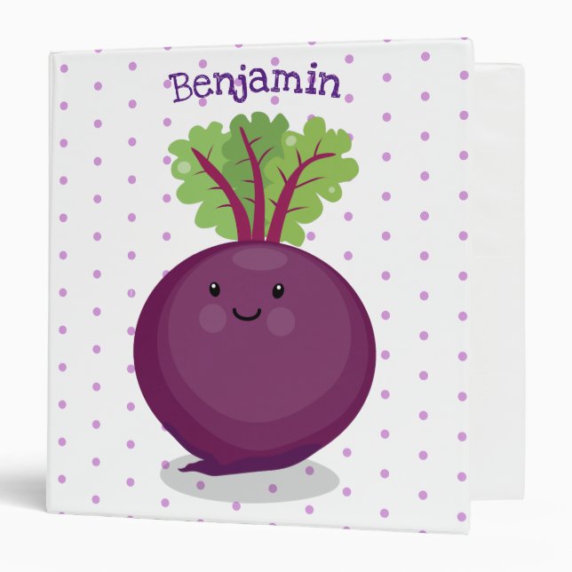 Cute happy beet root kitchen cartoon illustration 3 ring binder (Front/Inside)