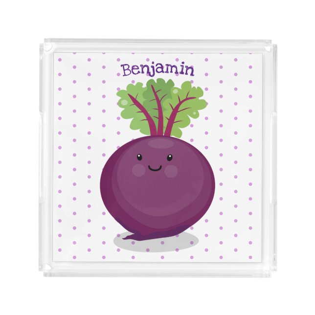 Cute happy beet root kitchen cartoon illustration acrylic tray (Front)