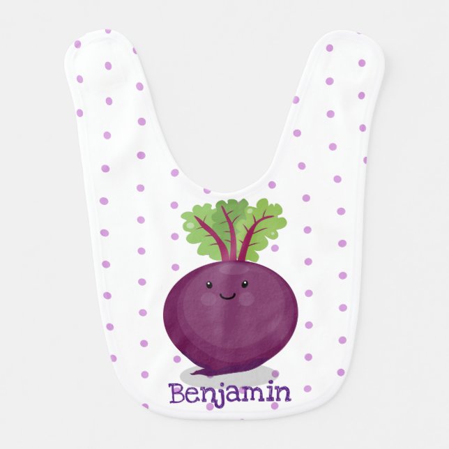 Cute happy beet root kitchen cartoon illustration baby bib (Front)