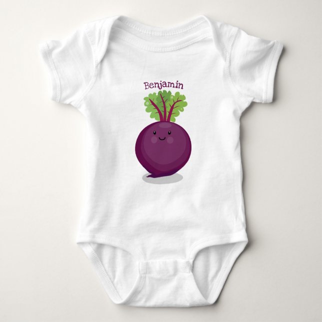 Cute happy beet root kitchen cartoon illustration baby bodysuit (Front)