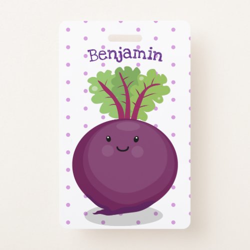 Cute happy beet root kitchen cartoon illustration badge