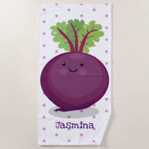 Cute happy beet root kitchen cartoon illustration beach towel