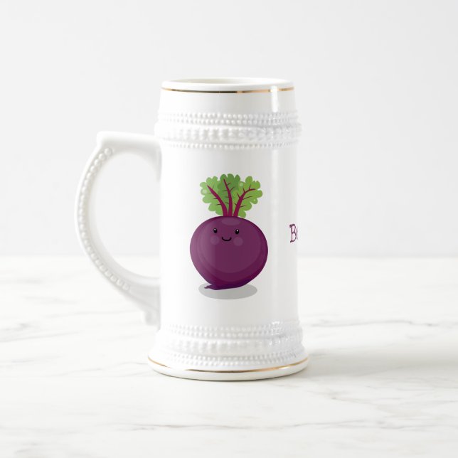 Cute happy beet root kitchen cartoon illustration beer stein (Left)