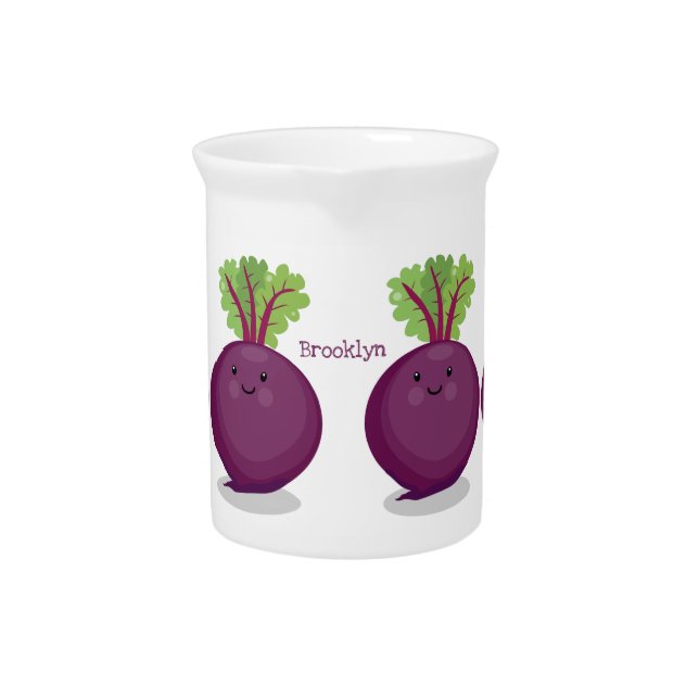 Cute happy beet root kitchen cartoon illustration beverage pitcher (Front)