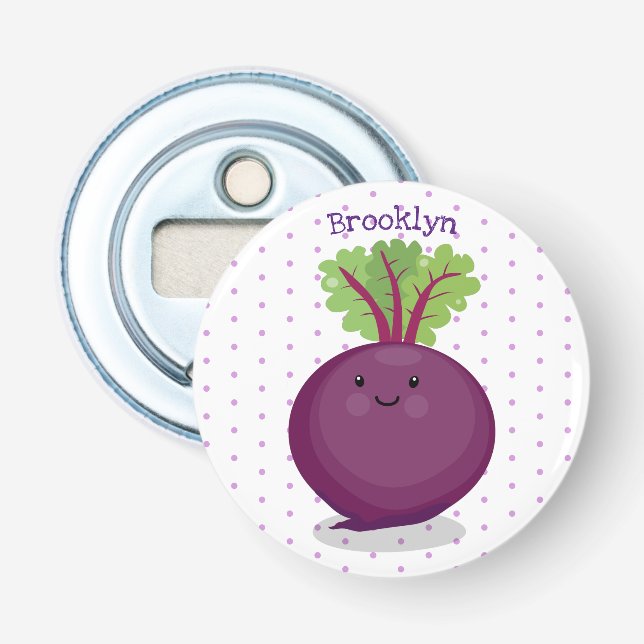 Cute happy beet root kitchen cartoon illustration bottle opener (Front)