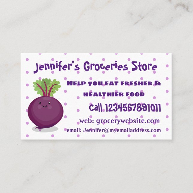 Cute happy beet root kitchen cartoon illustration business card (Front)
