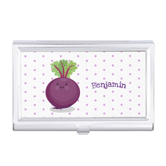 Cute happy beet root kitchen cartoon illustration business card case (Front)